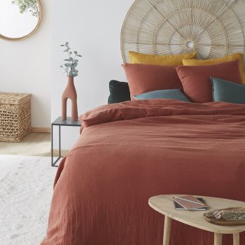 Parure da letto in lino lavato terracotta 240x260 cm