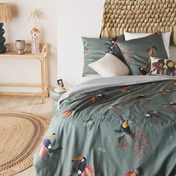 Parure de lit en coton bio motif tropical multicolore 240x220