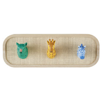 WILD LIFE - Patère 3 crochets léopard, girafe et zèbre multicolore