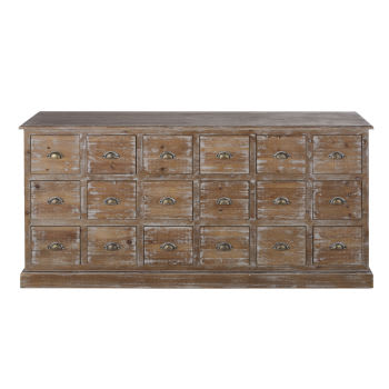 Pavin - Comptoir 18 tiroirs en bois de sapin et métal coloris laiton