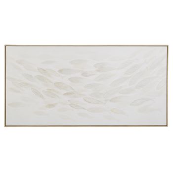 PELIA - Gemaltes Leinwandbild, Fischschwarm, weiß und beige, 142x72cm