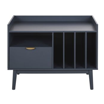 Penelope - Buffet meuble à vinyles 1 tiroir 4 niches bleu foncé