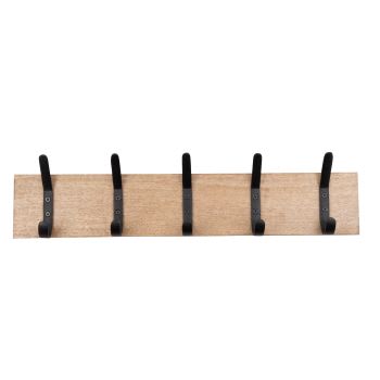 BROOKLYN - Perchero con 5 ganchos de madera de mango y metal negro