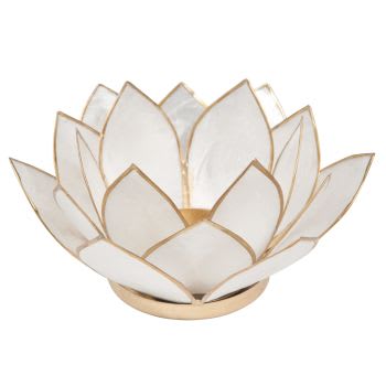 Lotus - Perlmuttfarbener Kerzenhalter aus weißem Metall, LOTUS
