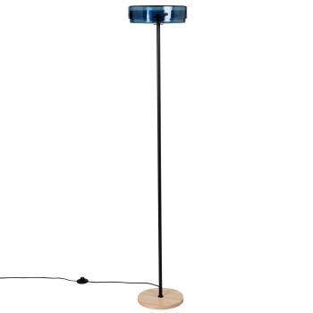PESARO - Staande lamp van blauw metaal en heveahout H157
