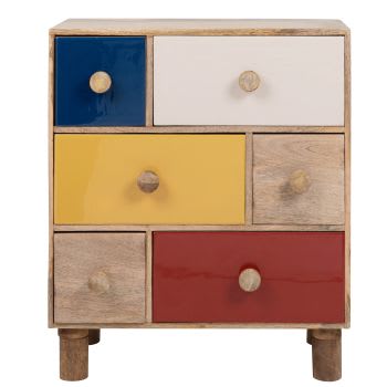 Petit meuble de rangement 6 tiroirs en bois de manguier multicolore
