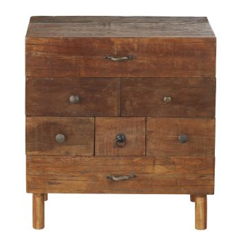 ARJUN - Petit meuble de rangement 7 tiroirs en bois de sal recyclé marron