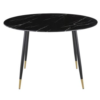 Phea - Mesa de jantar com efeito de mármore preto, metal cor de latão e preto para 5/6 pessoas D120