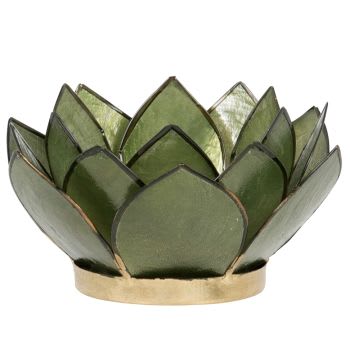 LOTUS - Photophore lotus en nacre et métal vert