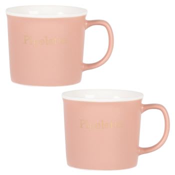 PIPELETTE - Lot de 2 - Mug en porcelaine rose avec inscription