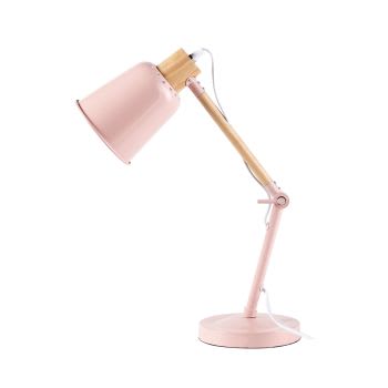 Lampe de bureau avec porte-crayons en métal rose et hévéa LEXIE