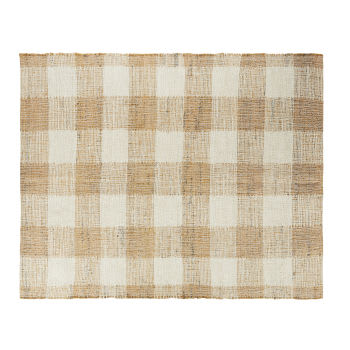PIZEN - Alcatifa em tecido de juta e algodão com padrão xadrez castanho caramelo e branco 160x210
