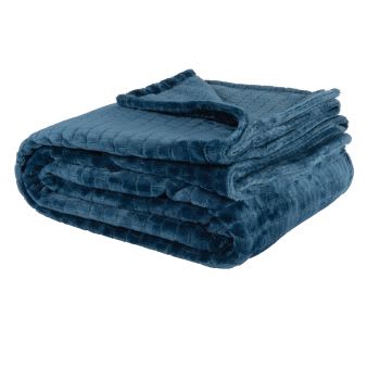 HOLATA - Plaid doux imitation flanelle bleu marine 150x230