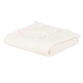 IRAJA - Plaid en coton tissé et gaufré à franges blanc 130x170