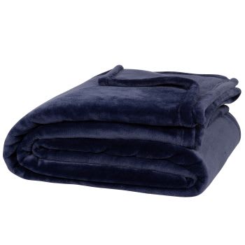 Flannelle - Plaid en flanelle de polyester recyclé bleu nuit 230x150