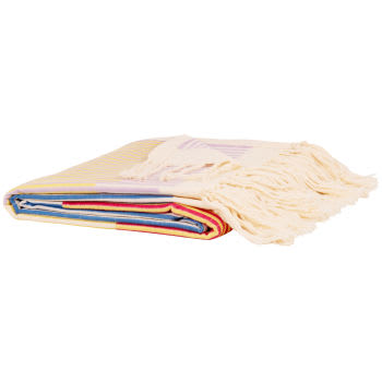 PEJAO - Plaid tissé en coton motif à rayures multicolores 170x130