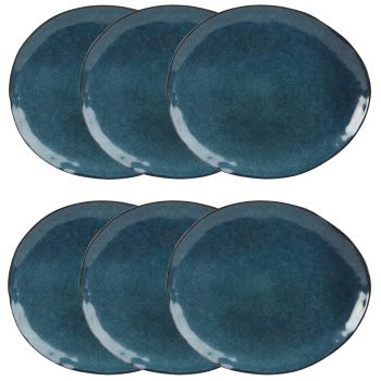 ASIAN BLUE - Set van 2 - Plat bord van petroleumblauwe gres