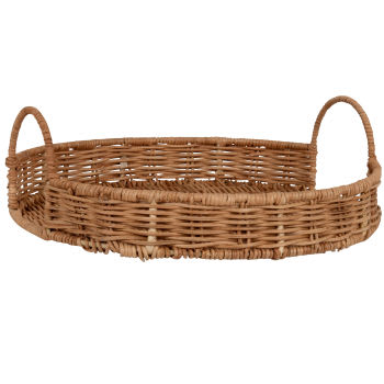 Plateau en métal et rotin beige