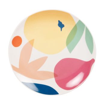 SINO - Lote de 3 - Plato de postre de porcelana con estampado multicolor