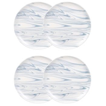 POSEIDON - Lote de 4 - Plato plano de gres azul y blanco