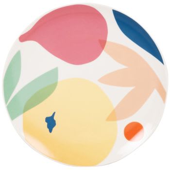 SINO - Lote de 3 - Plato plano de porcelana con estampado multicolor