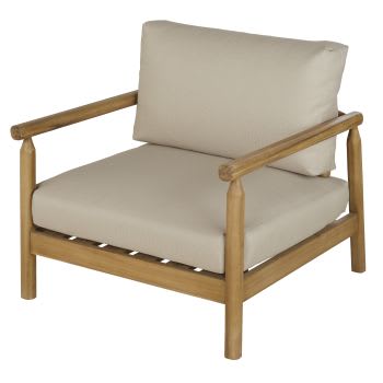 Moscari - Poltrona da giardino in legno massello di acacia e cuscini beige