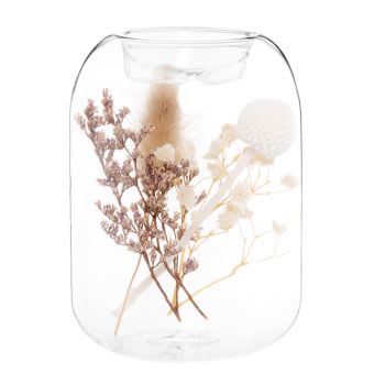 AYDEN - Portacandela in vetro e fiori secchi