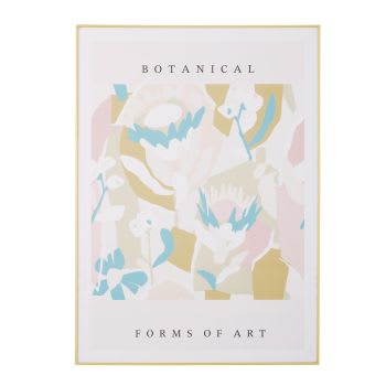 DAYVEN - Poster con stampa floreale multicolore e cornice in metallo dorato 80x110 cm
