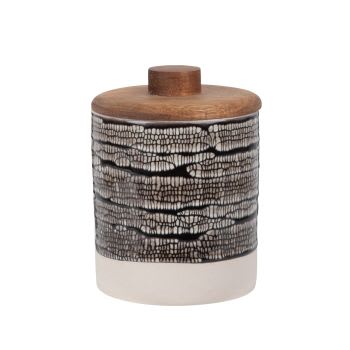 ICHIBAN - Pote de barro com motivos gráficos e madeira de acácia altura 8
