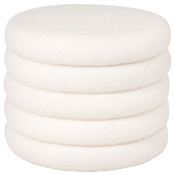 LEIA - Pouf coffre en tissu effet laine bouclée écrue