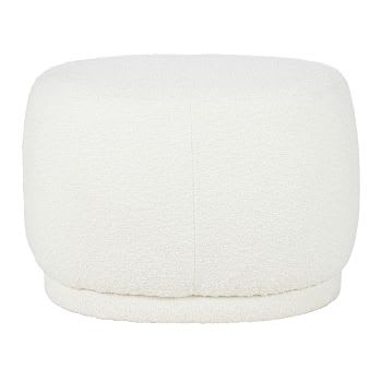 MOALOU - Pouf ovale in tessuto bouclé bianco