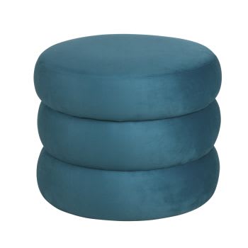 APPOLINE - Pouf rond en velours bleu vert