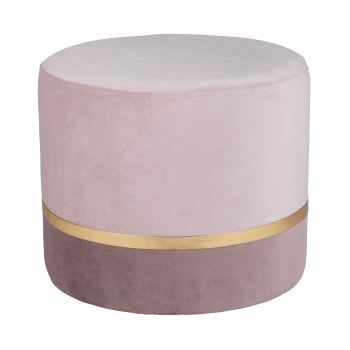 MANDURIA - Pouf rond en velours rose et doré