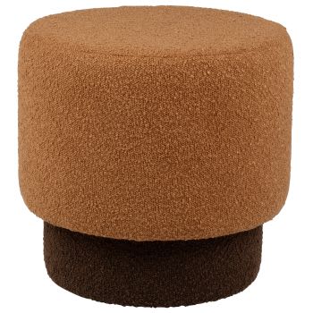 Basile - Pouf rotondo in tessuto bouclé marrone chiaro e marrone scuro