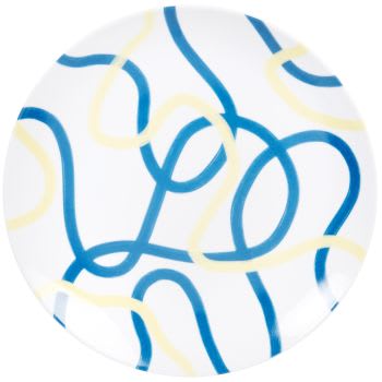 YSEUL - Prato marcador em porcelana branca com motivos gráficos amarelos e azuis
