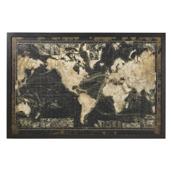 PRESCOTT - Tableau lumineux carte du monde noire 180x120