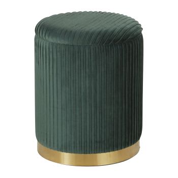 LEOCADIE - Puf-baúl redondo de terciopelo verde y metal dorado
