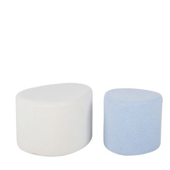 ANTHIME - Pufes em tecido com efeito de lã bouclé branco e azul (x2)