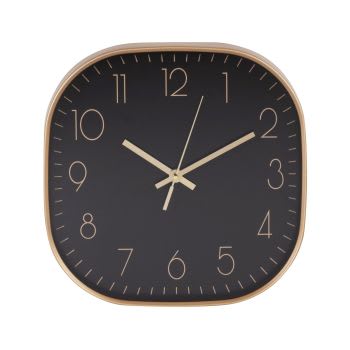 MAEL - Quadratische Uhr mit abgerundeten Ecken, schwarz und goldfarben, 30x30cm