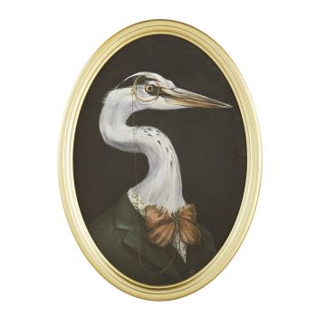 HERION - Quadro ovale con stampa uccello multicolore 53x73 cm