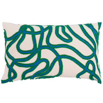 MOUAK - Rechthoekige katoenen kussenhoes met print en borduurwerk in boucléstof, poederroze en groen, 50 x 30 cm