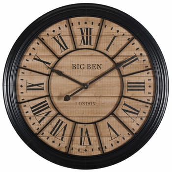 Edvin - Relógio de madeira de abeto e metal preto diâmetro 100