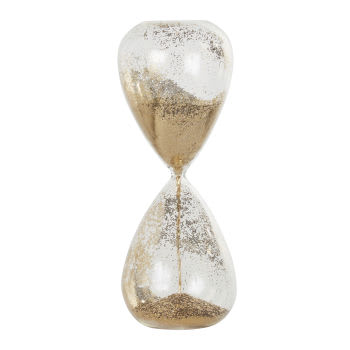 Reloj de arena de cristal cobrizo con purpurina dorada Alt. 40