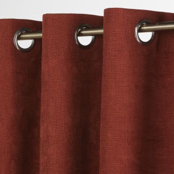 CHENILLE - Rideau à œillets en velours de polyester recyclé chenillé rouge brique à l'unité 140x300