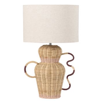 OURIKA - Rieten lamp met beige en terracotta rondingen en linnen lampenkap