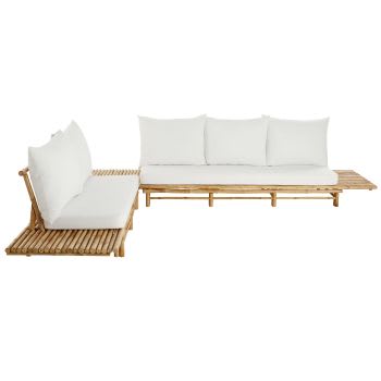 Robinson - 4/6-Sitzer-Gartenecksofa aus Bambus mit ecrufarbenem Kissen