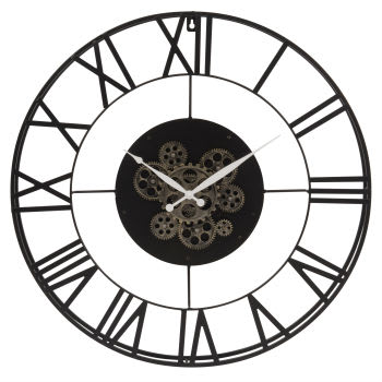 ROBY - Relógio com calendário e engrenagens de metal preto diâmetro 70