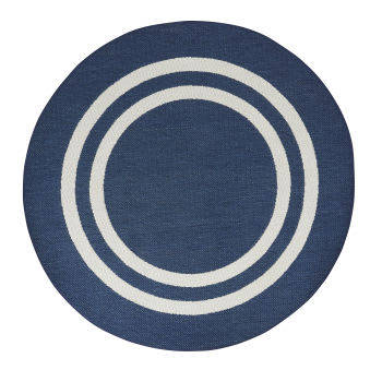 VALLONGUE - Rond blauw en wit tapijt van polypropyleen 160 x 160 cm