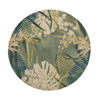 KALINDA - Rond geweven jacquard tapijt met groene plantenprint D200