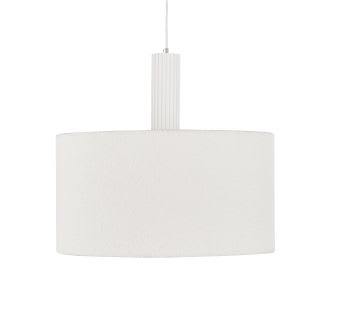 DUBAYA - Ronde hanglamp van boucléstof en geribbeld eikenhout, wit